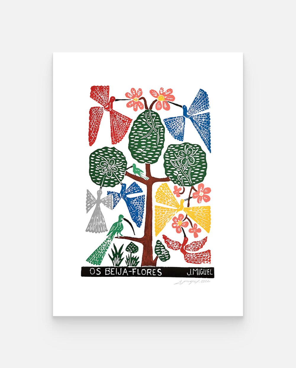 Os Beija-flores – J. Miguel – Xilogravura Assinada