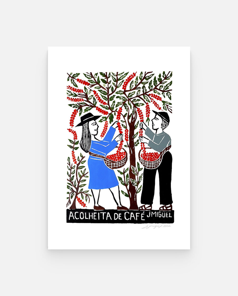 A Colheita De Café – J. Miguel – Xilogravura Assinada