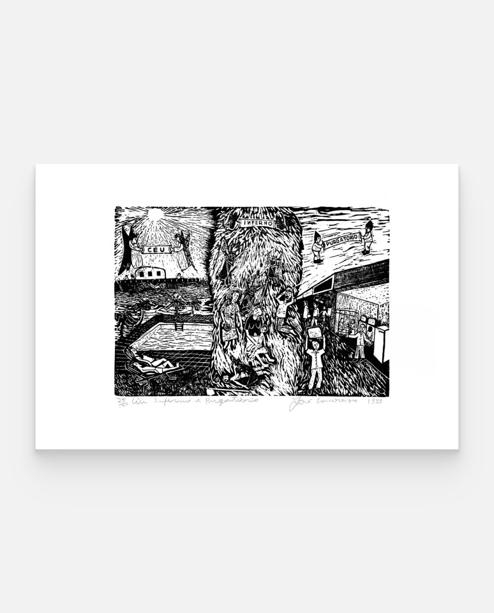 Céu, Inferno E Purgatório – José Lourenço – Xilogravura Assinada