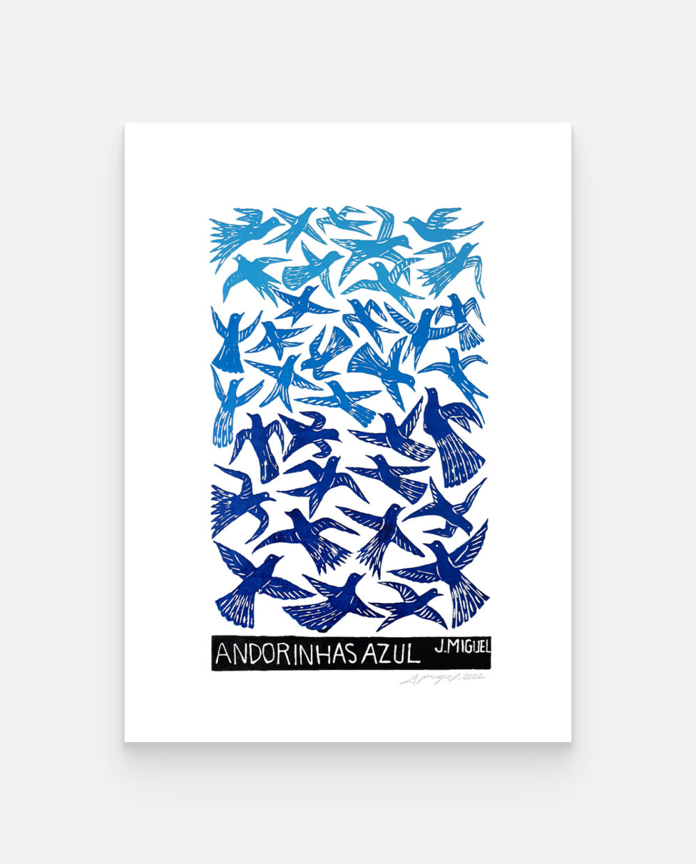 Andorinhas Azul – J. Miguel – Xilogravura Assinada