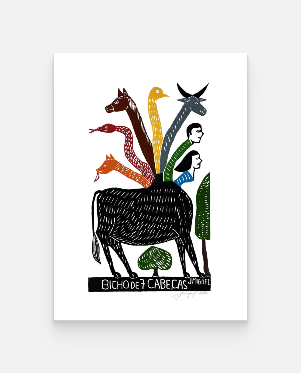 Bicho de 7 Cabeças – J. Miguel – Xilogravura Assinada